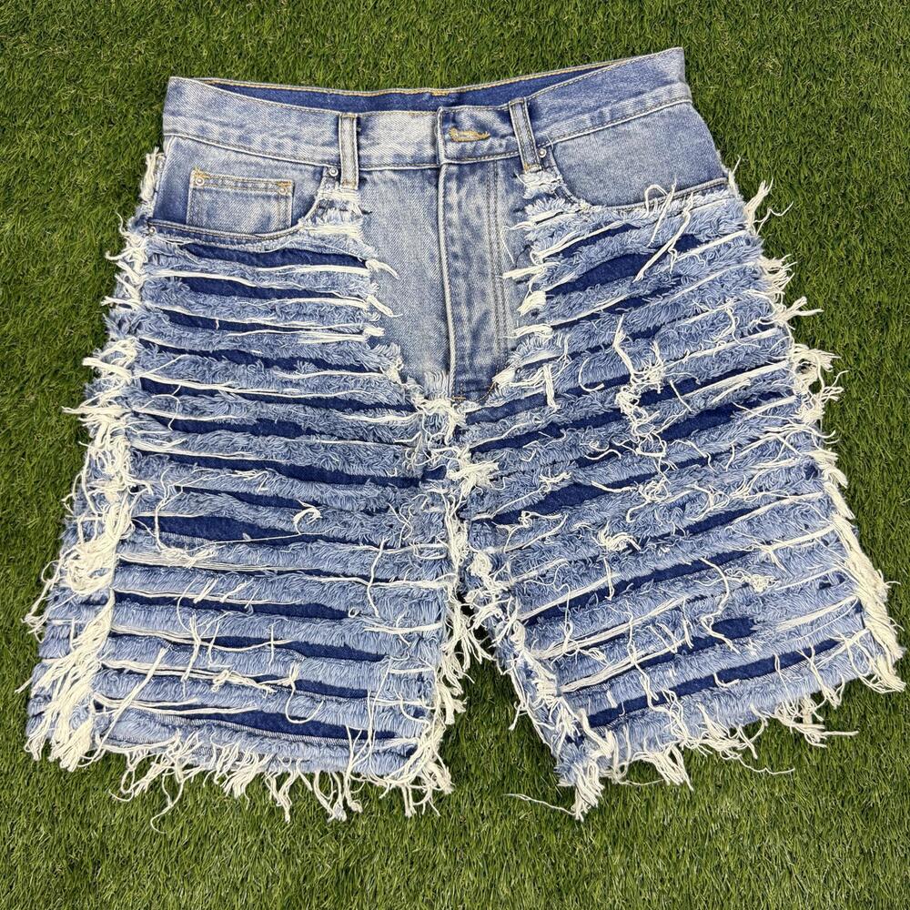High-Waisted Distressed Denim Shorts with Button Fly